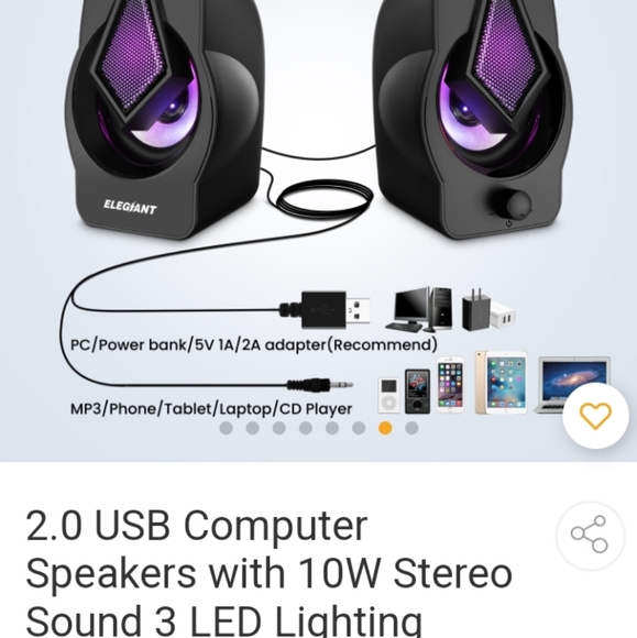 Elegiant 2.0 USB Computer Speakers 10w Stero Sound - Picture 4 of 7